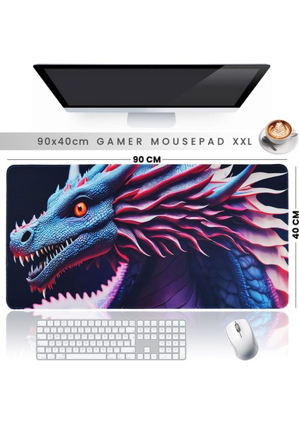 90X40CM Mega Büyük Boy Kaymaz Kauçuk Taban Dikişli Kenar Gaming Oyuncu Mousepad Xxl Ejder fiyatları