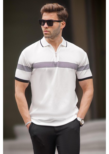 Beyaz Fermuar Detaylı Polo Yaka Erkek Tişört 6879 fiyatları