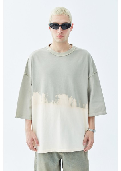 Renk Geçişli Oversıze T-Shırt-Vizon