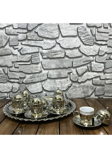 Bakır El Dövmesi 6 Kişilik Kahve Seti