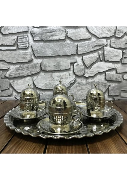 Bakır El Dövmesi 6 Kişilik Kahve Seti