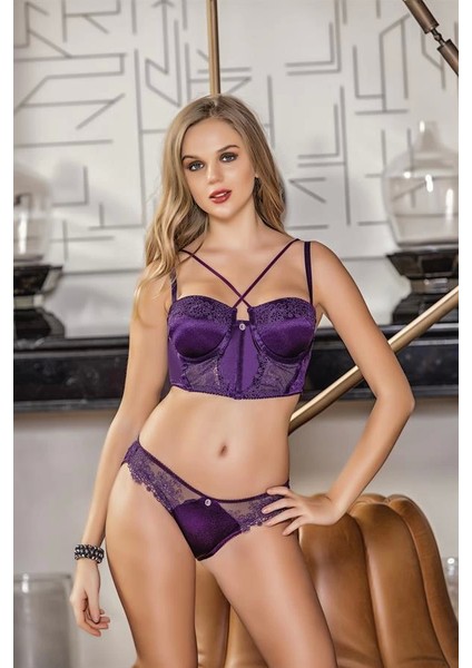 Straplez Bralet ve Slip Külot Takım Mor (BRF31571)