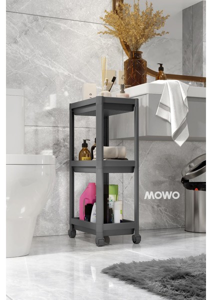 Mowo Home 3 Katlı Tekerlekli Düzenleyici Raf Gri, Banyo Dolabı, Mutfak Rafı, Düzenleyici, Organizer Raf