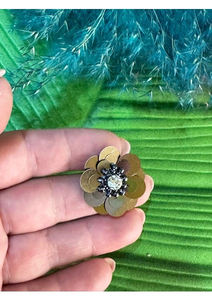 3x3 cm Zirkon Taşlı Pul Payetli Çiçek Arma Dikiş Giyim Aksesuarı