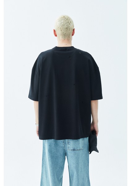 Dıstressed Oversıze T-Shırt-Siyah modelleri