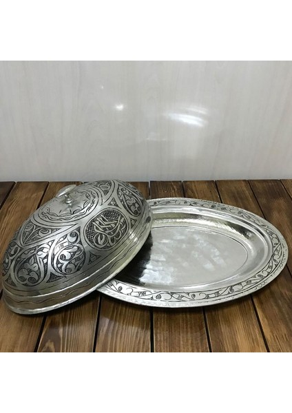 40 cm Bakır Işlemeli Eskitme Kayık Sahan