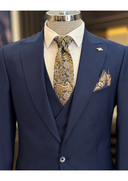 İtalyan stil ceket yelek pantolon takım elbise Lacivert T9932 fiyatları