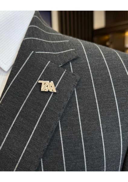 Italyan Stil Slim Fit Çizgili Ceket Pantolon Takım Elbise Antrasit T11932 modelleri