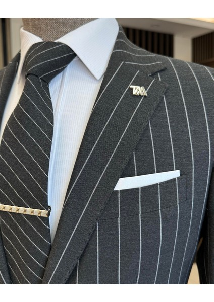 Italyan Stil Slim Fit Çizgili Ceket Pantolon Takım Elbise Antrasit T11932 indirimleri