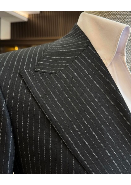 İtalyan stil kruvaze ceket pantolon takım elbise siyah T11912 modelleri