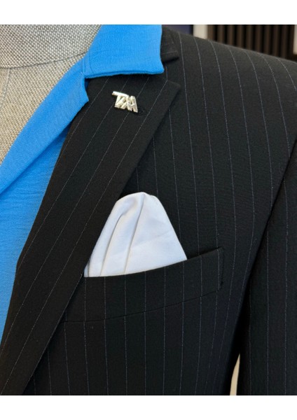 Italyan Stil Slim Fit Çizgili Ceket Beli Bağlamalı Pantolon Takım Elbise Siyah T11814 fırsatları