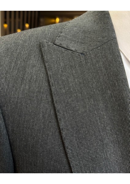 Italyan Stil Slim Fit Ceket Yelek Pantolon Takım Elbise Antrasit T11396