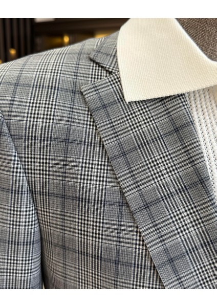 klasik kesim regular fit mono yaka ekose erkek ceket siyah T11523 fırsatları