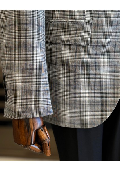 klasik kesim regular fit mono yaka ekose erkek ceket siyah T11523 indirimleri