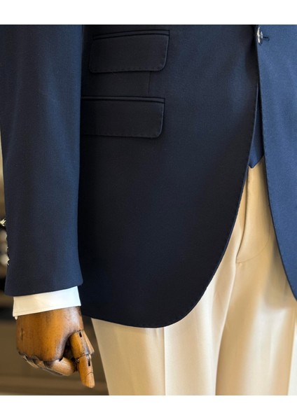 İtalyan stil slim fit mono yaka erkek ceket lacivert T10761 indirimleri