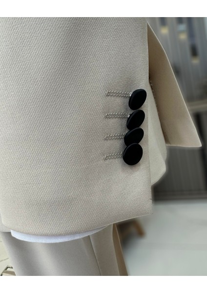 İtalyan kesim slim fit şal yaka ceket pantolon damatlık set bej T11900 fırsatları