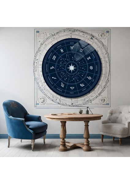 Yuvarlak Temperli Gerçek Cam Tablo Astroloji Yıldız Haritası