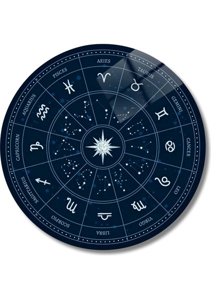 Yuvarlak Temperli Gerçek Cam Tablo Astroloji Yıldız Haritası