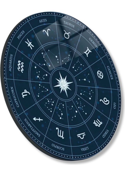 Yuvarlak Temperli Gerçek Cam Tablo Astroloji Yıldız Haritası