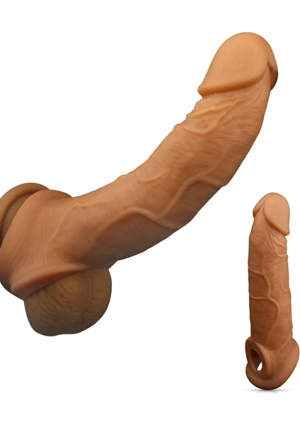 Lolita Shop Ultra Gerçekçi Penis Dokusu Testise Geçirmeli 4.5 cm Uzatmalı Dolgulu 20 cm Realistik Penis Kılıfı