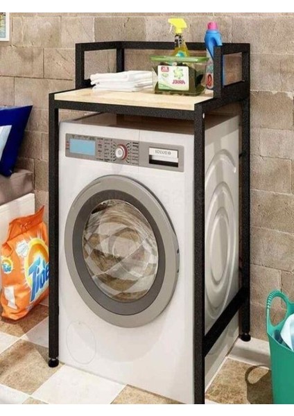 Metal Ayaklı Ahşap Çamaşır Makine Üstü Raf