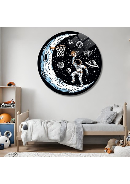 Yuvarlak Temperli Gerçek Cam Tablo Basketbol Oynayan Astronot