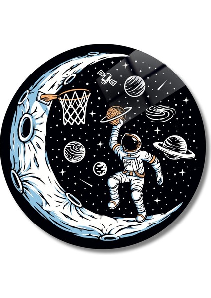 Yuvarlak Temperli Gerçek Cam Tablo Basketbol Oynayan Astronot fiyatları