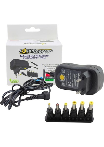 Powermaster 3-12 Volt 1 Amper 30 Watt Ayarlı Çok Uçlu Şarj Cihazı Adaptör