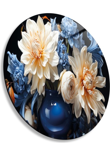 Yuvarlak Temperli Gerçek Cam Tablo Mavi Turuncu Yıldız Çiçeği modelleri