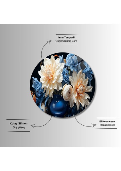 Yuvarlak Temperli Gerçek Cam Tablo Mavi Turuncu Yıldız Çiçeği fırsatları