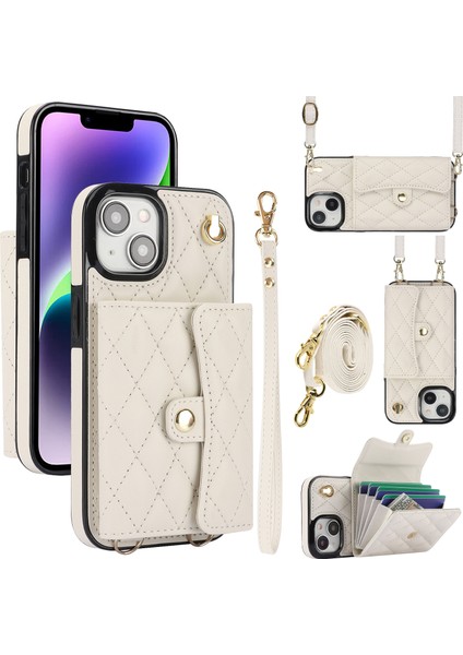 iPhone 14 Plus Destek Çubuğu Kılıfı Card Yuvaları Crossbody Deri+Tpu Telefon Kapağı (Yurt Dışından)