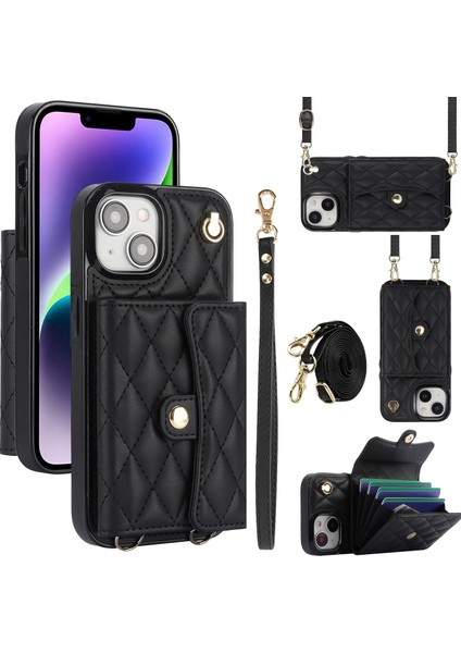 iPhone 14 Plus Destek Çubuğu Kılıfı Card Yuvaları Crossbody Deri+Tpu Telefon Kapağı (Yurt Dışından)