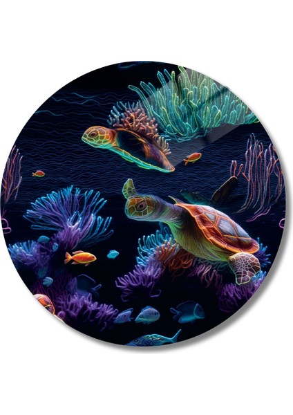 Yuvarlak Temperli Gerçek Cam Tablo Deniz Altı Su Kaplumbağası fiyatları