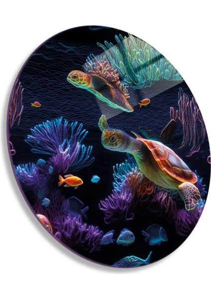 Yuvarlak Temperli Gerçek Cam Tablo Deniz Altı Su Kaplumbağası modelleri