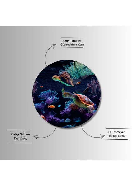 Yuvarlak Temperli Gerçek Cam Tablo Deniz Altı Su Kaplumbağası fırsatları