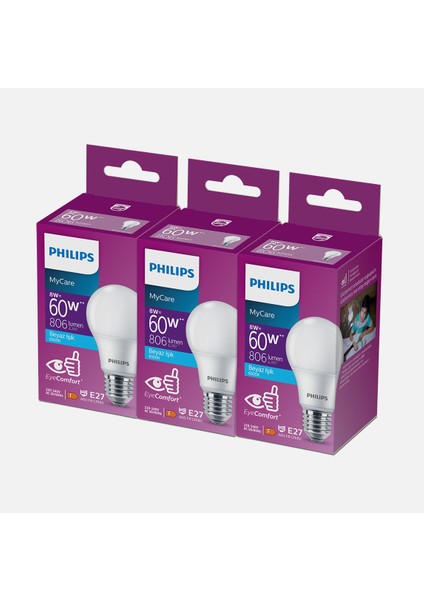 Essential 60 W Beyaz Klasik E27 Duy 3'lü LED Ampul