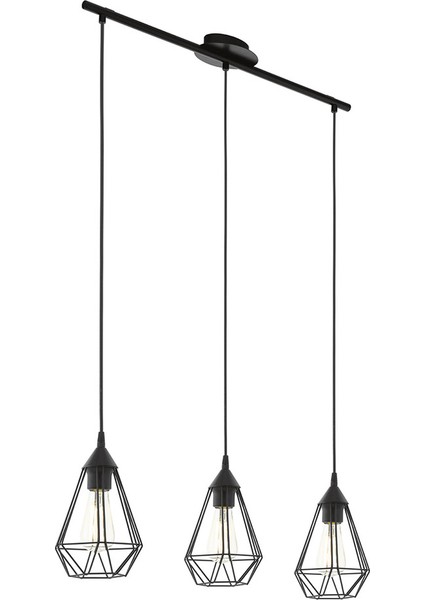 Tarbes Çelik Üçgen 3'lü Modern Sarkıt Siyah