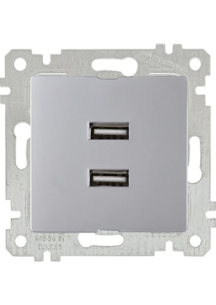 Rita Mekanizmalı Tuş 2'li USB Şarj Prizi Inox