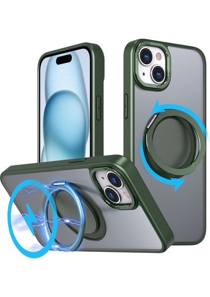 iPhone 15 Plus Manyetik Kılıf Yüzüğü Kickstand Pc + Tpu Kapak (Yurt Dışından)