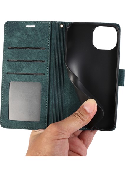 iPhone 15 Plus Deri Flip Cüzdan Kapağı Strap ile (Yurt Dışından)