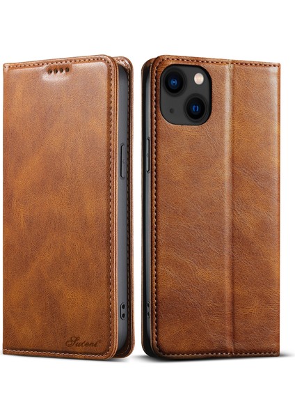 iPhone 15 Manyetik Kılıf Mumsu Doku Pu Deri+Tpu Telefon Stand Kapağı (Yurt Dışından)