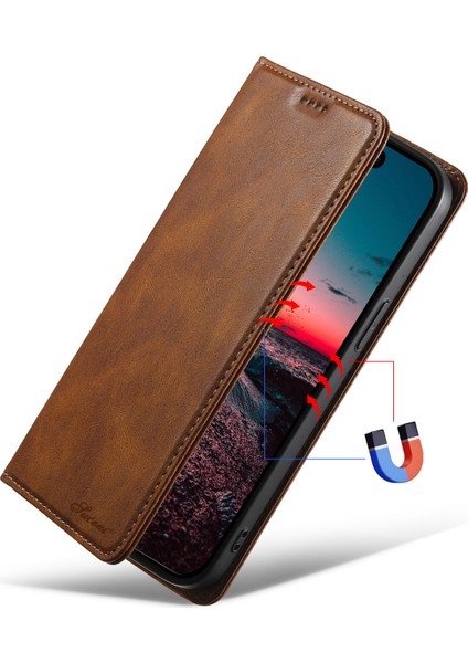 iPhone 15 Manyetik Kılıf Mumsu Doku Pu Deri+Tpu Telefon Stand Kapağı (Yurt Dışından)