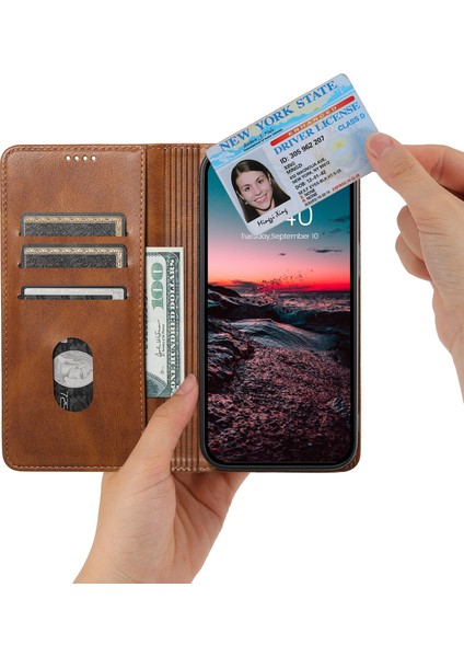 iPhone 15 Manyetik Kılıf Mumsu Doku Pu Deri+Tpu Telefon Stand Kapağı (Yurt Dışından)