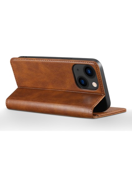 iPhone 15 Manyetik Kılıf Mumsu Doku Pu Deri+Tpu Telefon Stand Kapağı (Yurt Dışından)