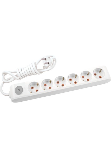 Multi-Let 6'lı Topraklı Kablolu Çocuk Korumalı 2 Metre Anahtarlı Priz Beyaz