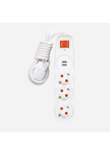 2'li USB Çocuk Korumalı 3'lü Anahtarlı Akım Korumalı Topraklı Grup Priz