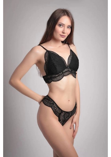 Güpür Brodeli Desteksiz Bralet Sütyen Külot Takım 4752