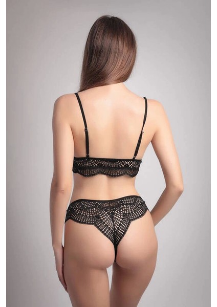 Güpür Brodeli Desteksiz Bralet Sütyen Külot Takım 4752