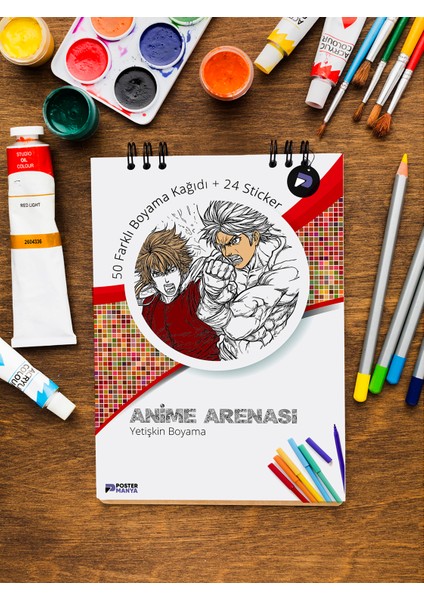 Anime Arenası Yetişkin Boyama Kitabı, Anime Mandala Boyama Kitabı, Boyama Defteri, Boyama Sayfaları