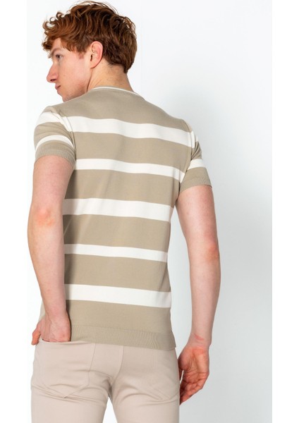 Erkek Fit Rahat Altı Kolları Lastikli Bisiklet Yaka Çizgili T-Shirt indirimleri